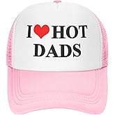 I Love Heart Hot Dads Hat Unisex Adult Trucker Hats Adjustable Cap for Adults Classic Fishing Caps Pink