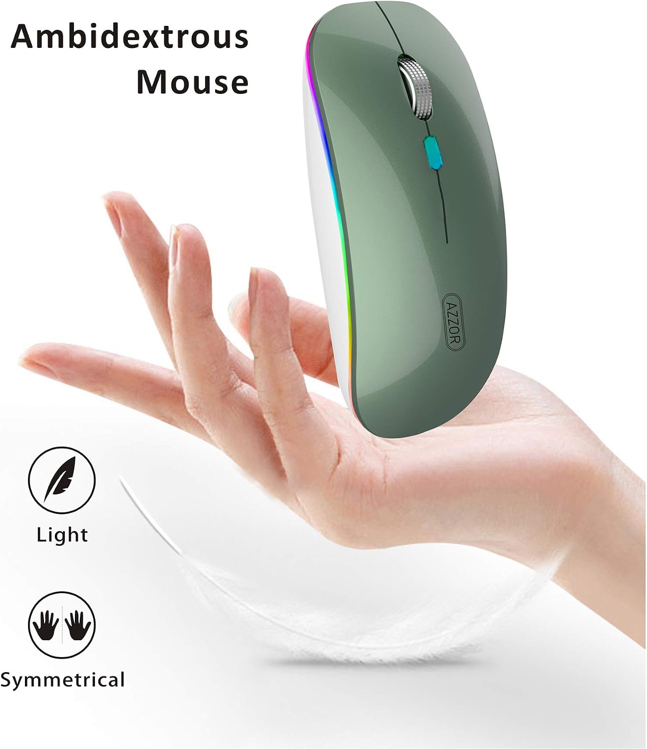 Uiosmuph G12 Wireless Mouse, 2.4GHz with USB Receiver & USB C Adapter, Slim Rechargeable Silent Wireless Mouse for Laptop PC - Image 5