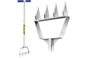 Leweio Lawn Aerator Manual Grass Aerator - Lawn Aerator Tool with 4 Spikes Aerator Lawn Tool for Yard, Semi-Assembled Aeratio
