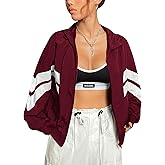 Verdusa Women's Color Block Zip Up Hooded Jacket Outerwear Loose Windbreaker Jackets