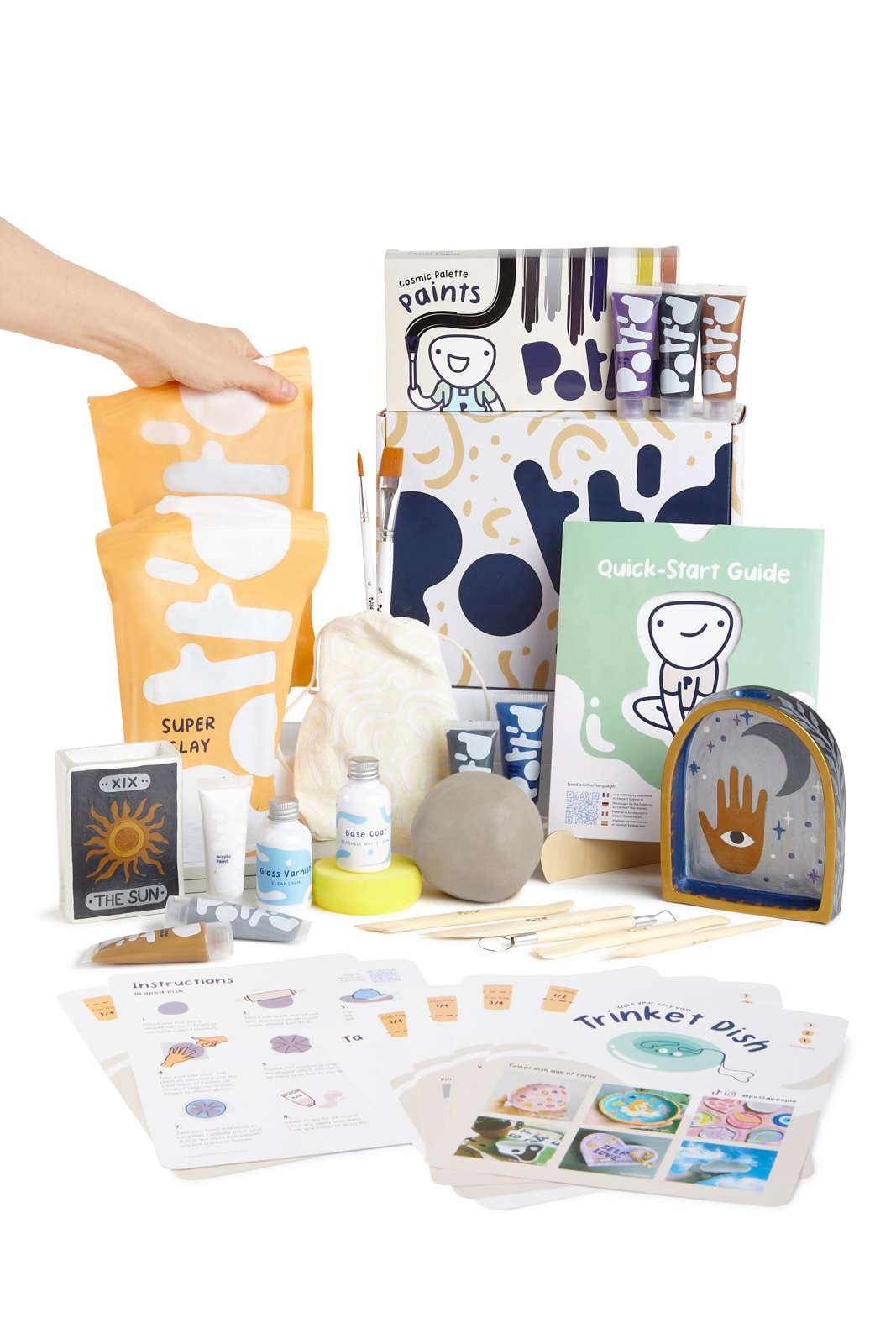 Pott'd at Home Pottery Kit for Adults. Air Dry Clay Kit for Beginners. Craft Kit for Adults Includes: Air-Dry Clay for Adult, Tools, Paints, Brushes, Sealant, How-to-Guides