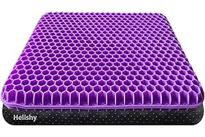 HELISHY Gel Seat Cushion, Double Thick Gel Cushion for Long Sitting with Non-Slip Cover, Breathable Honeycomb Chair Pads Absorbs Pressure Points for Wheelchair Car Seat Home Office Chairs (16.5x14.5x1.6inch)