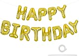 TONIFUL Gold Happy Birthday Balloons Banner 16 Inch Foil Letters with Straw