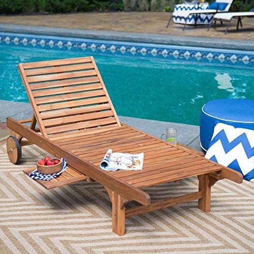 Most Popular Hot Selling Solid Acacia Hardwood Outdoor Weather Resistant Pool Deck Patio Chaise Lounge- Strong Sturdy Pull Out Tray- Decay Mold Mildew Insect Resistant Long Lasting Durable Portable