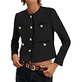 Cicy Bell Tweed Blazers for Women 2025 Collarless Button Down Womens Cropped Jackets