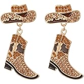 Colorful Rhinestone Western Boots Dangle Drop Earrings for Women Boho Cowgirl Cowboy Enamel Hat Boot Earrings Country Concert Party Outfits