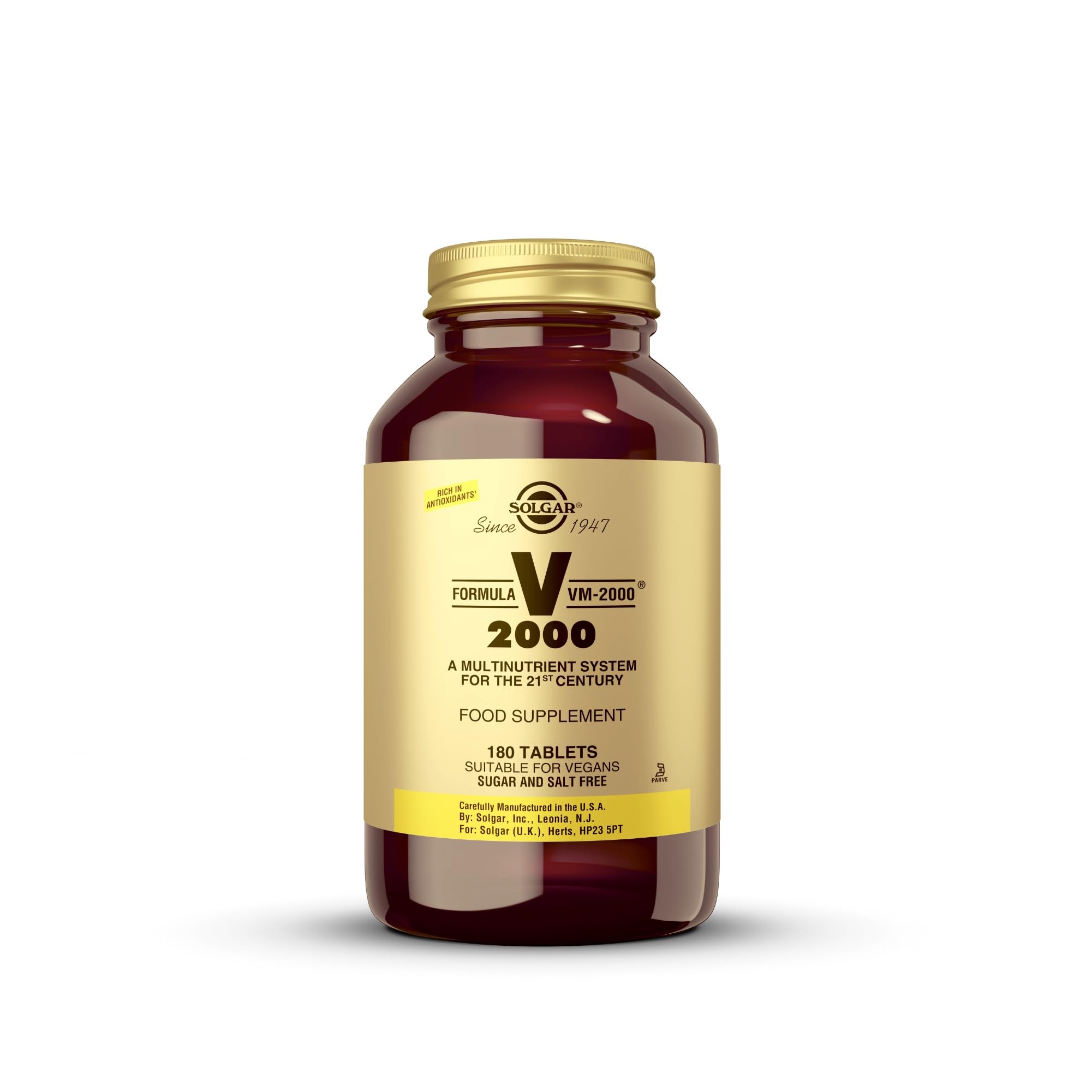 Solgar Formula VM-2000 Tablets - 180 tablets - Multivitamin and Mineral Formula for Daily Vitality - With Vitamins A, C & E - Fights Stress and Fatigue - Vegan