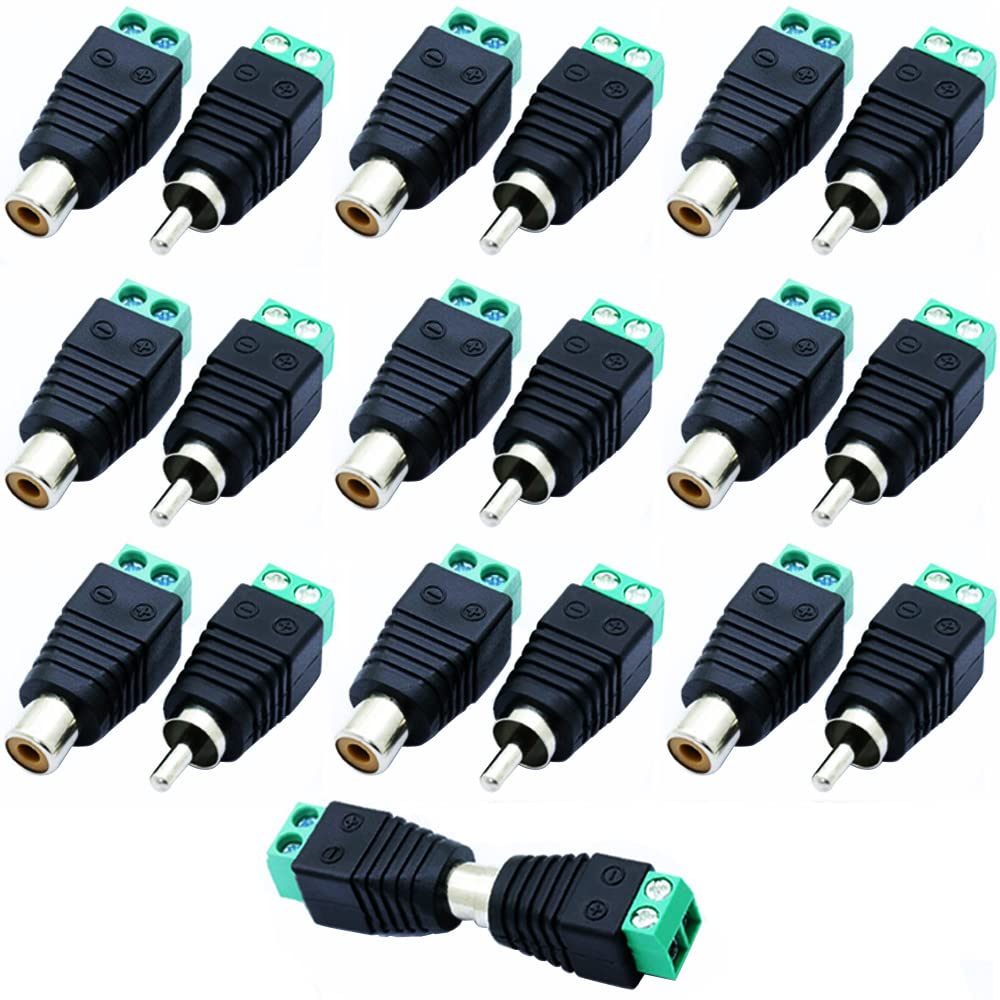 Greluma 20 Pcs Phono RCA Male and Female to AV Screw Terminal Audio/Video Connector Adapter (10 Pcs Male & 10 Pcs Female)