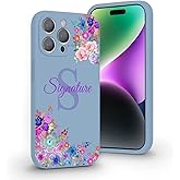 VNGDA Custom Name & Initial - Purple Flower - Liquid Silicone Case for iPhone 16 15 Pro Max 14 13 12 11 Xs Max Xr SE3 8 7 6 Plus 11 Pro Mini,with Camera Protection Case for Woman