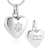zeqingjw Pet Cremation Jewelry for Ashes Pendant Paw Print Pet Heart Urn Necklace Memorial Keepsake Jewelry for Pet/Dog's/Cat's Ashes