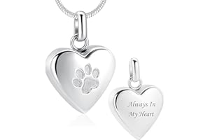 zeqingjw Pet Cremation Jewelry for Ashes Pendant Paw Print Pet Heart Urn Necklace Memorial Keepsake Jewelry for Pet/Dog's/Cat's Ashes
