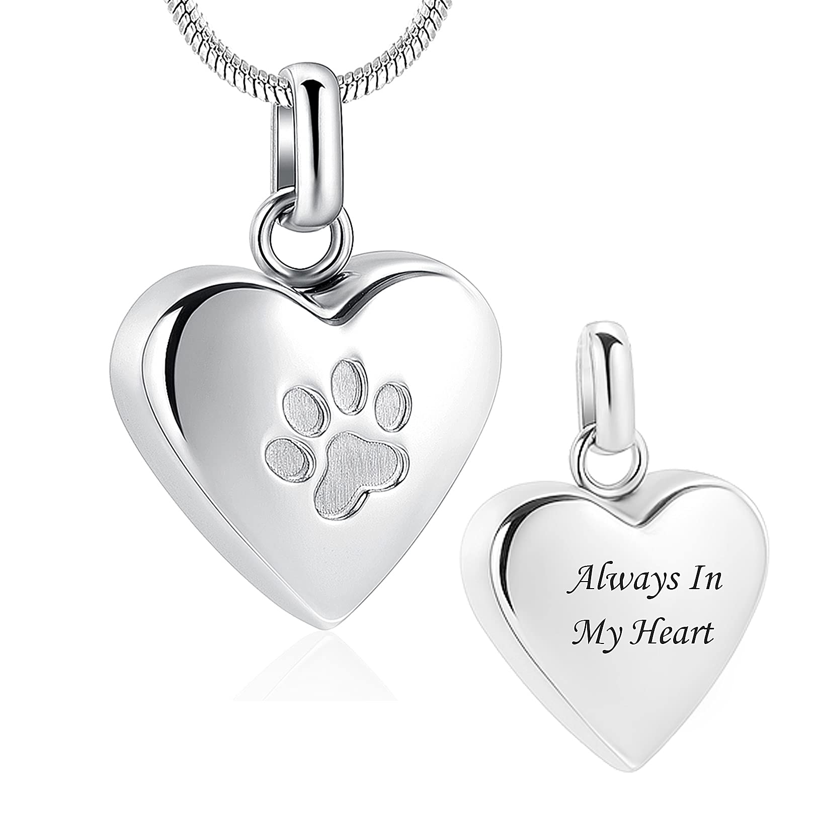 zeqingjw Pet Cremation Jewelry for Ashes Pendant Paw Print Pet Heart Urn Necklace Memorial Keepsake Jewelry for Pet/Dog's/Cat's Ashes, S, Metal, stainless-steel — image 1