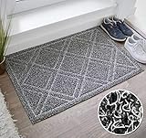 BrigHaus Large Outdoor Indoor Door Mat | Non-Slip Heavy Duty Front Welcome Doormat Rug, Outside Patio, Inside Entry Way, Catches Dirt Dust Snow & Mud - Black/White (24" x 35")