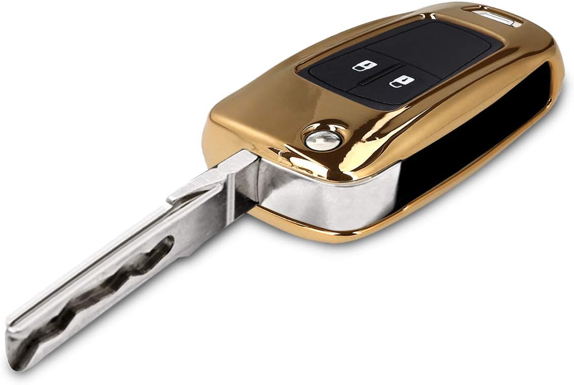 kwmobile Car Key Cover Compatible with Vauxhall (Opel) 2-3 Button Car Flip Key - Soft TPU Fob Cover for Car Keys - Gold High Gloss - Image 5
