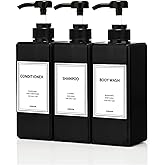 Modern Shampoo and Conditioner Dispenser (21 oz, Pack of 3) Refillable Pump Bottle Set Empty Shower Plastic Bottles with Pump for Bathroom Body Wash Soap and Shower