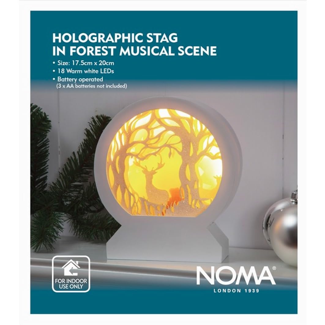 NOMA Light Up Holographic Stag in Forest Musical Scene, 17.5 cm (Pack of 1)