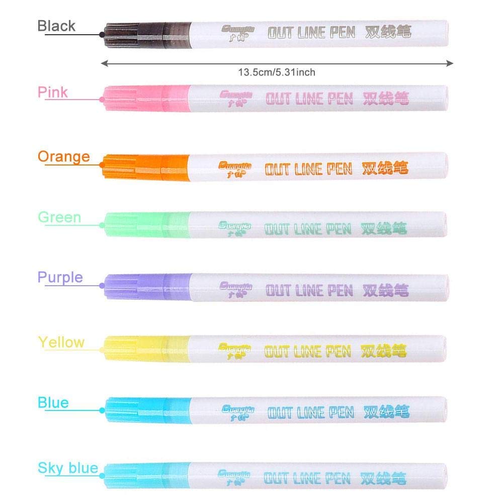 Stylo Contour Double Ligne, SouthStar 8pcs Stylo de Couleur à Deux Lignes Stylos de Surligneur de Marqueurs Métalliques pour La Fabrication de Cartes-Cadeaux, Peinture de Roche D\'art