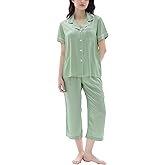 Joyaria Women Satin Silk Capri Pajamas Super Soft Comfy Sleepwear Short Sleeve Button Down loungewear Sets S-XXL