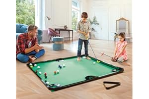 GOODLYSPORTS Golf Game, Pool Golf Indoor Family Game With Putting Mat 69.3 L x 57.5" W, Includes 2 Clubs, 16 Ball, 6 Holes, Golf Putting Mat Indoor Golf Game, Putting Green, Golf Games For Adults Indoor