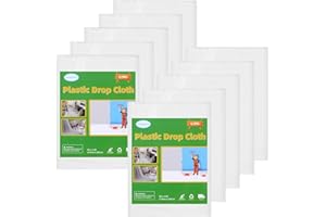 DSUWAZU 10PCS Painters Plastic Drop Cloth, 9x12 Feet Feet Plastic Painting Tarp Waterproof Plastic Cover Clear Tarp Plastic Sheeting for Painting for Couch Cover and Furniture Cover