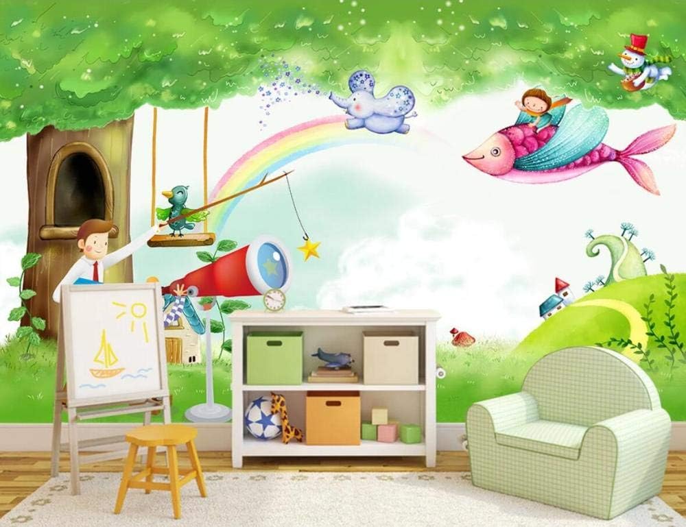 Wallpaper 3D Mural Cute Cartoon Green Big Tree Rainbow Home Decor Wallpapers for Home Living Room Bedroom Indoor and TV Background 400cmX280cm