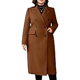 ZOMVA Women's Plus Size Wool Pea Coat Double Breasted Notch Lapel Collar Fall Winter Classic Long Trench Coat