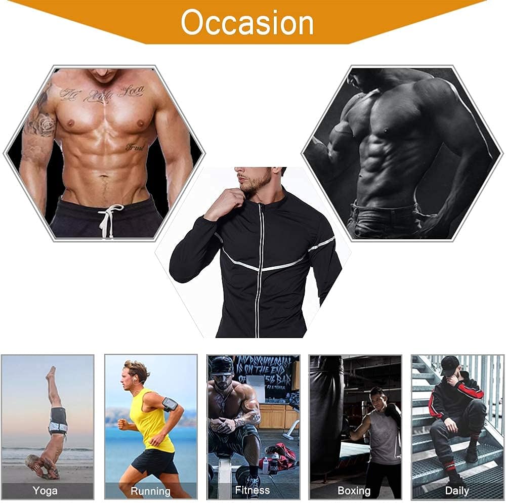 NINGMI Sauna Suit for Men Sweat - Long Sleeve Shirt Jacket Mens Workout Body Shaper Zipper Exercise Tank Top Slimming Fitness Trainer Gym : Clothing