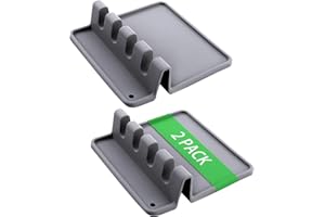 KOOLSTUFFS Silicone Spoon Rest with Drip Pad for Stove Top(2PCS), Large Utensil Rest for Multiple Utensils, Heat-Resistant & Dishwasher Safe Kitchen Utensil Holder for Spatula, Ladle, Kitchen Gadgets (Grey)