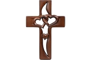 BGCOPPER Marriage Cross for Wall Love Wall Decor, Handmade Wooden Intertwined Heart Wall Cross for Wedding Valentine Christmas Gift - 10 Inch