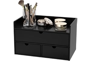 Wisuce Bamboo Desk Organizer - Mini Bamboo Desk Drawer Tabletop Cosmetic Storage Organization for Office or Home Black with Shelf