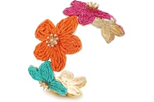 RUOFFETA Raffia Flower Cuff Bracelet for Women, Floral Chunky Bangle Wide Open Cuff Statement Bracelet