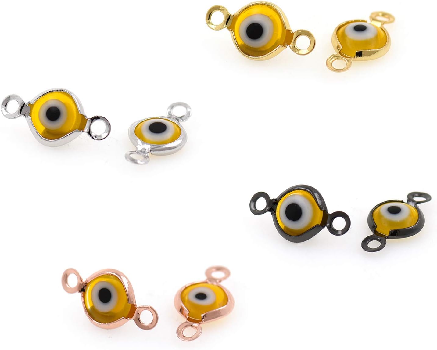 Yellow Evil Eye Connector,Minimalist Turkish Eye Beads,Good Luck Jewelry Connectors,DIY Necklace 13x6.5mm MixedColor 10Pcs
