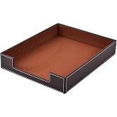 Leather Letter Tray, Office Supplies Desk Organizer for Mail Paper Files Magazines Jewelry Cosmetics,Luxury Letter Holder&amp;Multipurpos Stackable Office Desktop Storage Box,Coffee