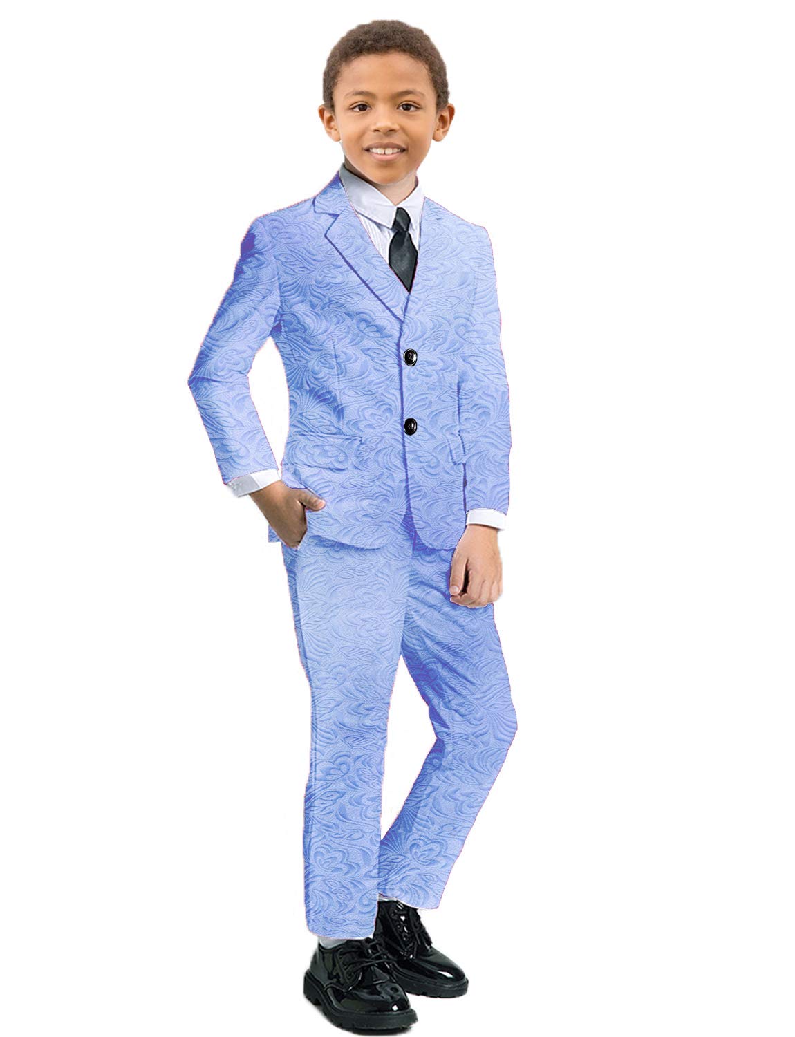 Everbeauty Boys Formal Floral Suit Jacket 3 Pieces Slim Fit Wedding Tuxedo Blazers for Kids EHTXZ006
