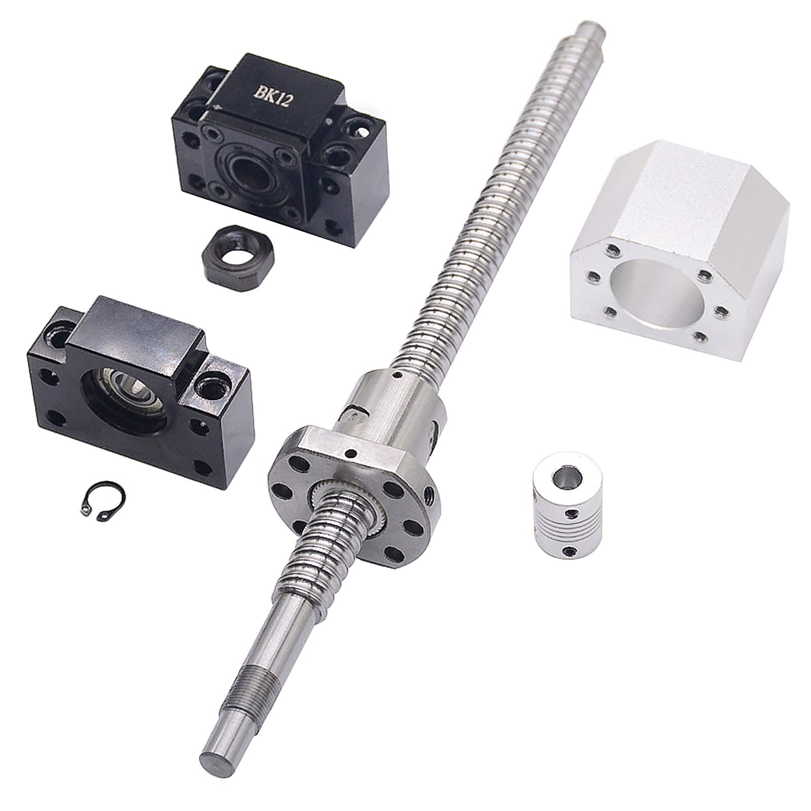 Photo 1 of SFU1605 Ball Screw Set, RM1605 Ball Screw with Metal Ball Screw Nut and Set BK/BF12 for CNC Machine,Diameter 16mm,5mm Lead (Diameter 16mm, 300mm)