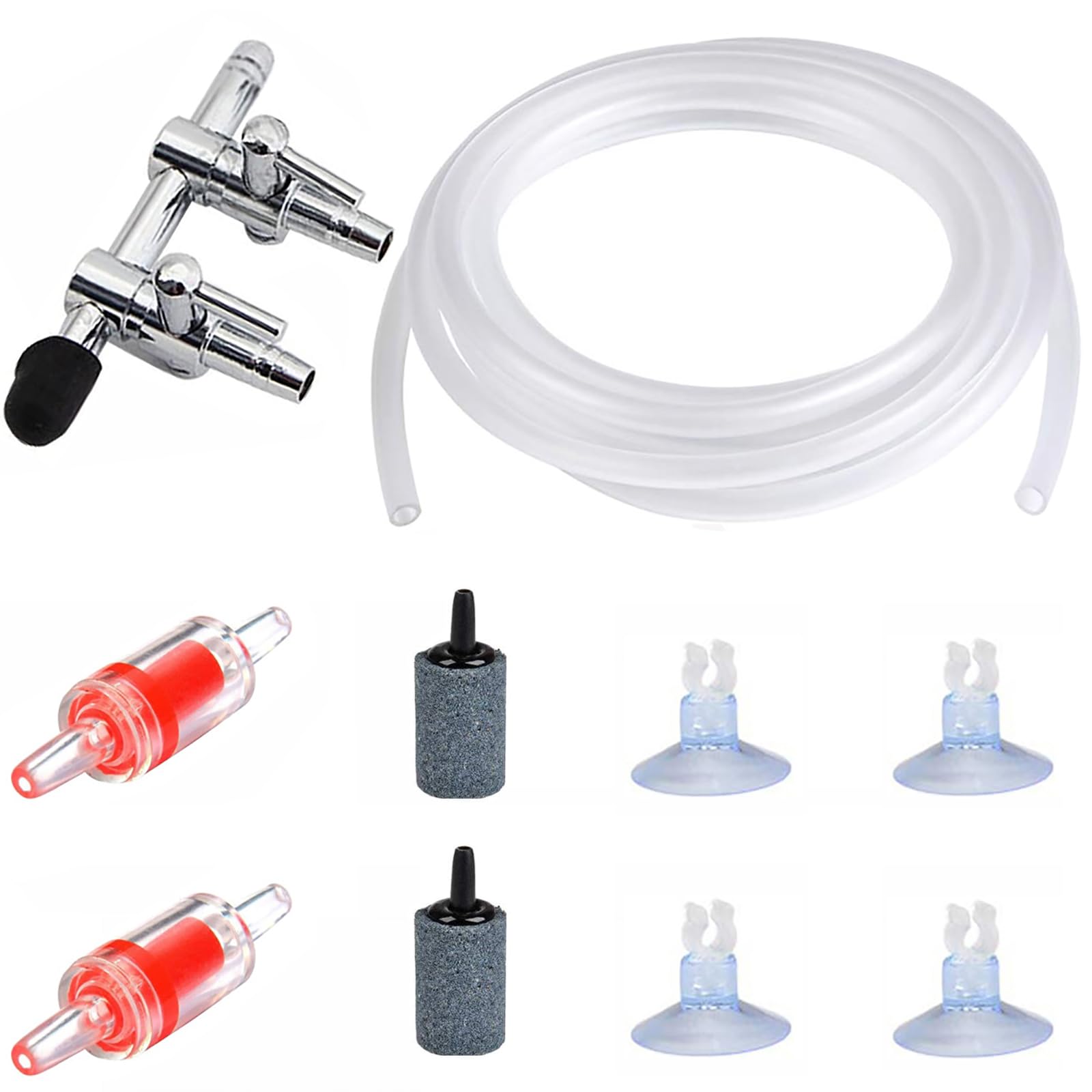 CTRICALVER Two Way Air Flow Control Water Pump Splitter Distributor Lever Adapter with Check Valves, Oxygen Tube 3m, Suction Cups, Air Stone