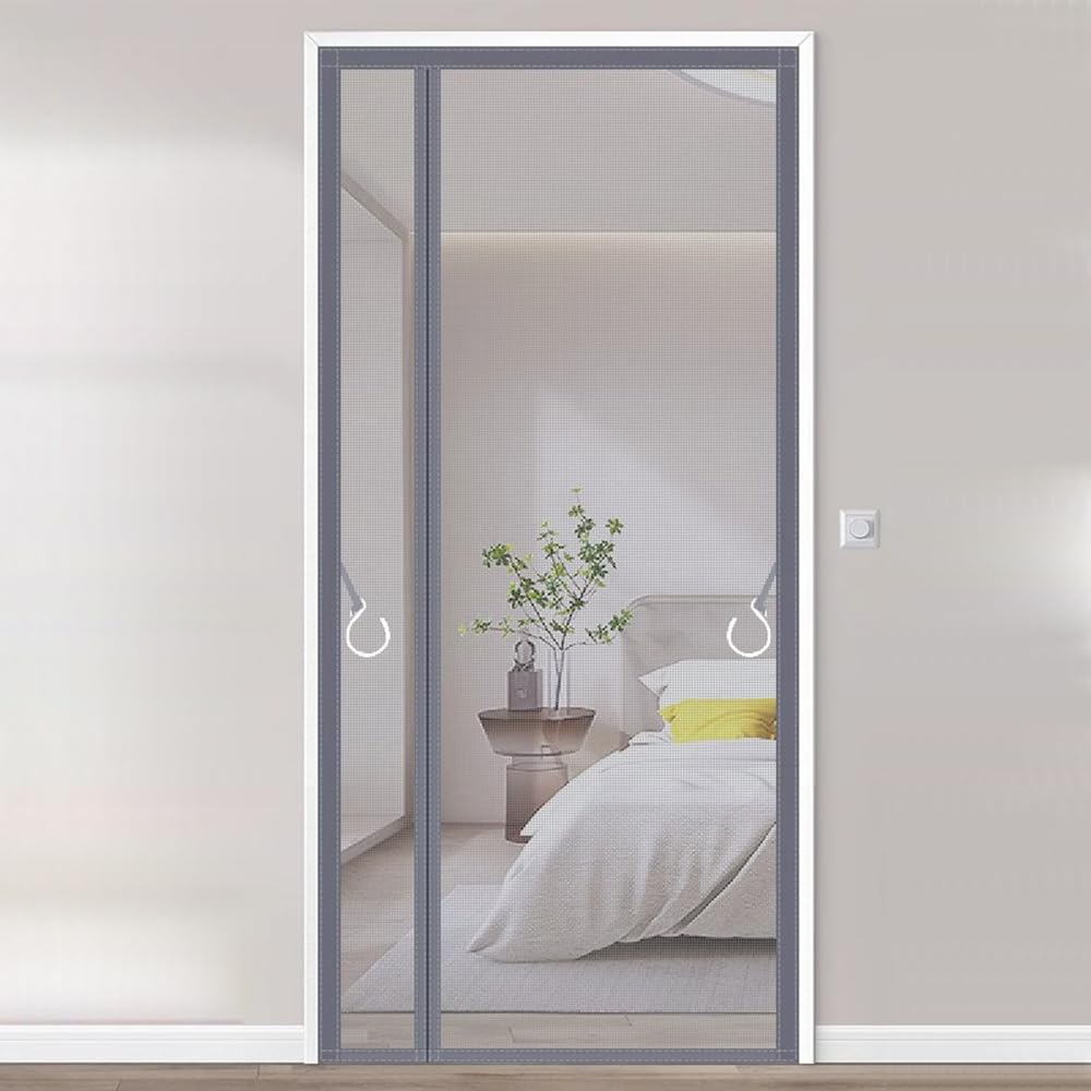 Vllcsla Magnetic Screen Door Side Opening 200 cm Drop and 80/90cm Wide, Heavy Duty Fiberglass Magnetic Door Screen, Patio Door Anti Mosquito Mesh Fly Curtain, Full Frame Magnetic Strips