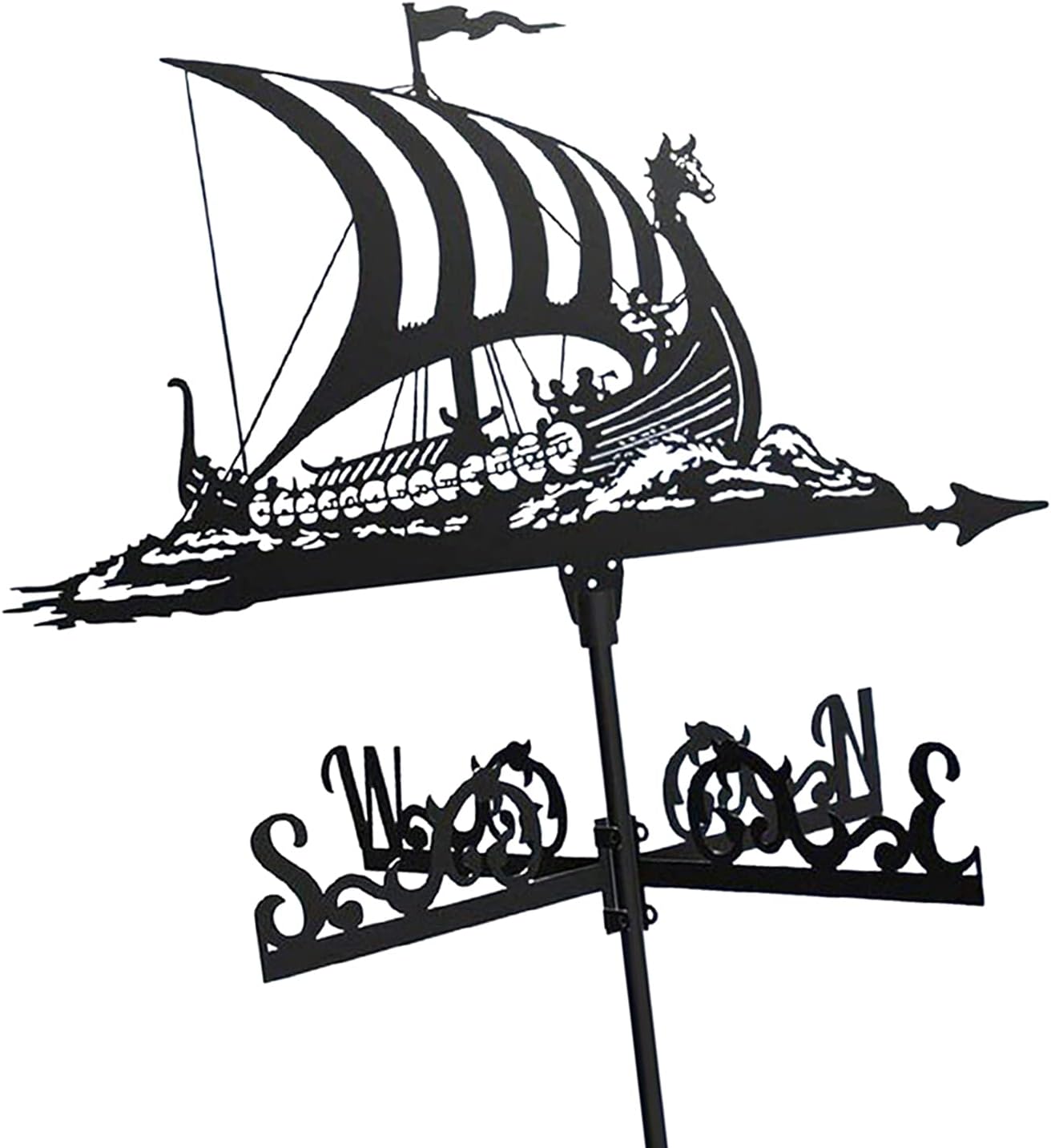 Weathervanes - YDHNB Viking Battleship Metal Weather Vane Vintage Pirate Ship Weathervane Wind Direction Indicator for Outdoor Garden Roof Paddock Decoration