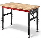 VekMax 48" Heavy Duty Workbench, 2500 LBS Load Capacity Work Bench with 1.2" Laminated Wood Top &amp; Reinforced Steel Frame, Adjustable Height Work Table for Garage, Workshop, Office, Home (Feet)
