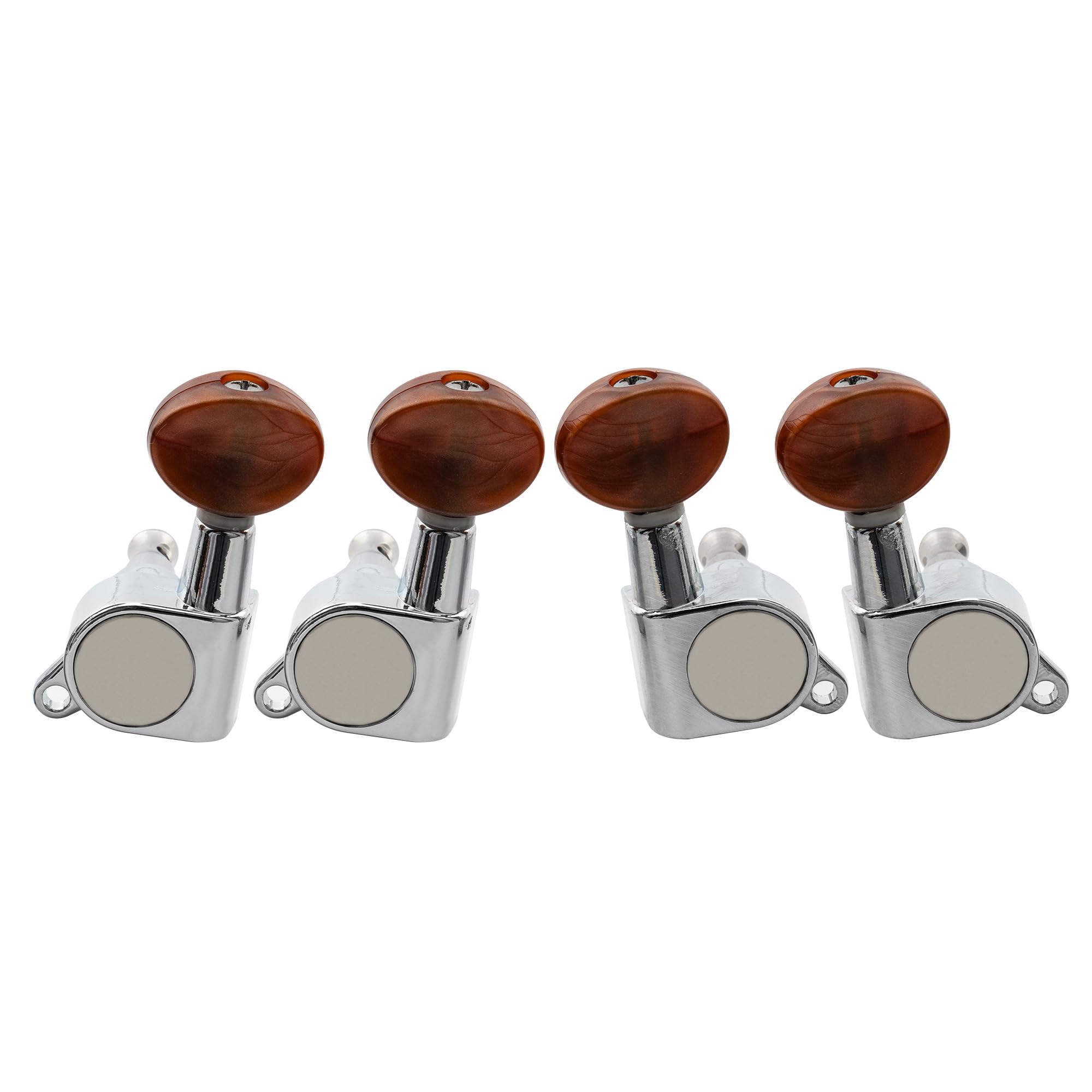 Musiclily 2R2L Sealed Ukulele Tuners Tuning Pegs Keys Machine Heads Set,Chrome with Red Pearl Button