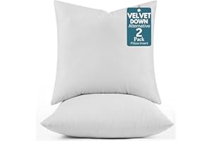 LANE LINEN Down Alternate Fiber Filled Velvet Throw Pillow Inserts Pack of 2-18 x 18 Inches Silver Velvet Cushion Inserts for Couch, Bed & Living Room Décor -Decorative Pillows Made in Canada