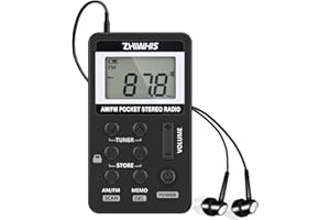 Portable Radio, ZHIWHIS AM FM Mini Transistor Rechargeable Battery Personal Digital Tuning Stereo Pocket Walkmen Radios with Shutdown Memory and Earphone & Multi-Function Lanyard for Walking Travel
