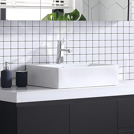 Amazon Co Jp Vancore モザイクタイルシール キッチン 4枚 耐熱 3d タイルシール 防水 剥がせる 洗面所 タイルシート リメイクシート 大きめ 白 Diy 工具 ガーデン