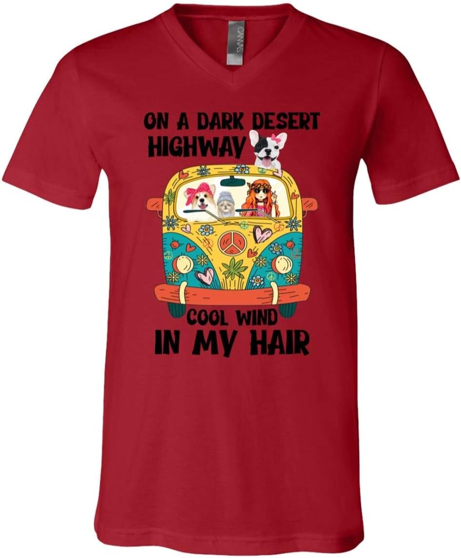 Cool Dogs On A Dark Desert Highway Ladies T-Shirt - Funny Dogs Cool Wind in My Hair Hippie Floral T-Shirt