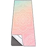 QiyI Yoga Mat Towel with Corner Pockets, Non Slip Sweat Absorbent Hot Yoga Towels, Soft Yoga Blankets with Travel Bag, Skidless Mat Cover for Workout, Gym, Fitness - 70"x26", Dreamy Pink Mandala