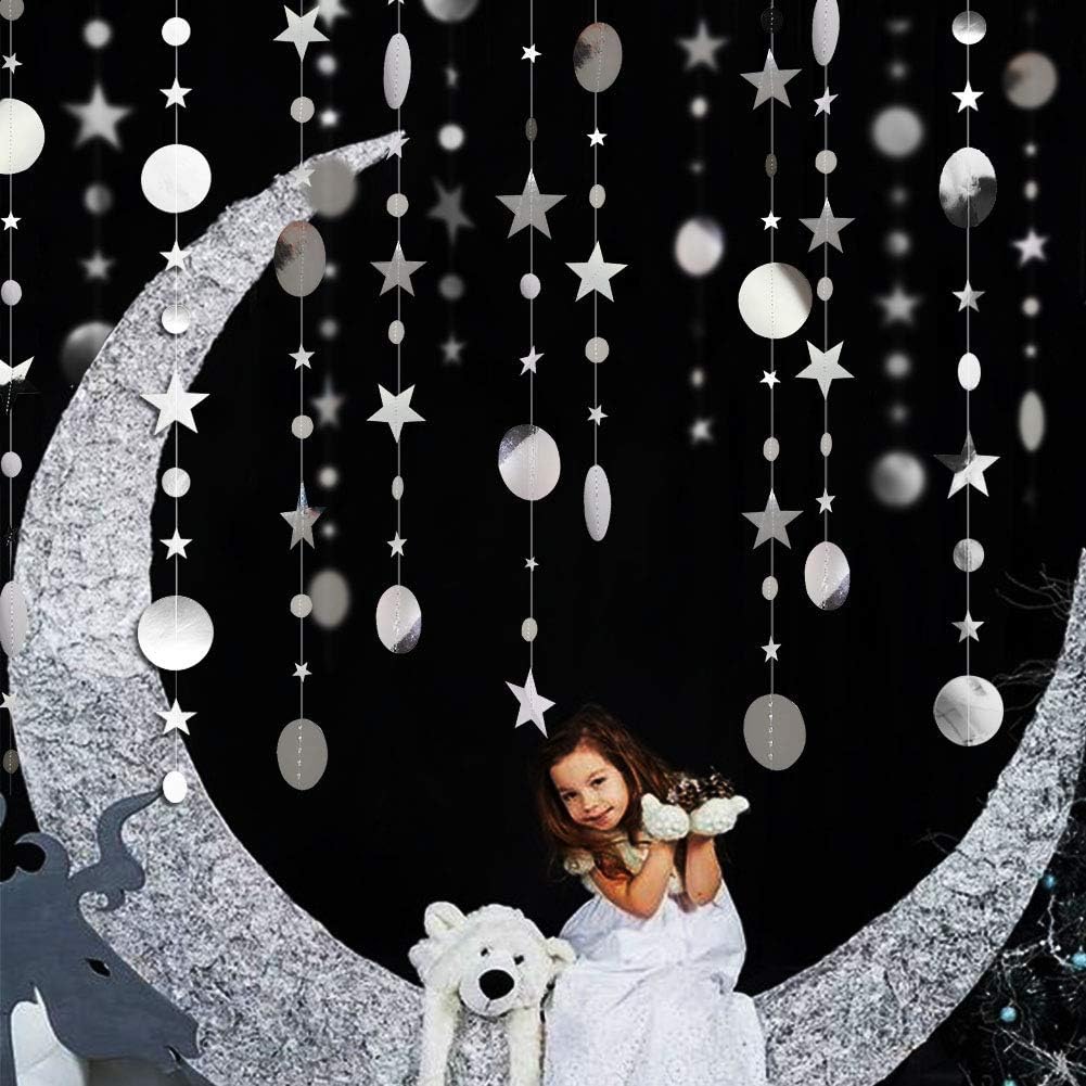 Decor365 Silver Star Party Decorations Twinkle Little Star Garland Glitter Hanging Stars Birthday Decoration Celestial Moon Galaxy Planet Starry Theme Graduation Party Banner Streamer Backdrop Decor