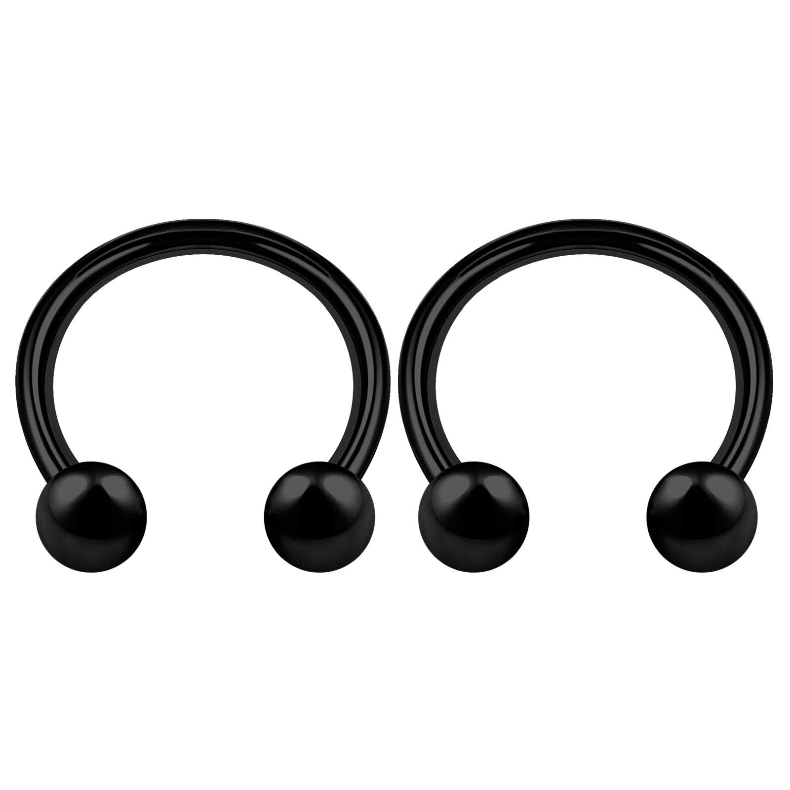 KJM FASHION 2PCS Surgical Steel Black Horseshoe Earrings 14 Gauge 1/2 12mm 4mm Ball Conch Nose Rim Eyebrow Piercing Jewellery 2910