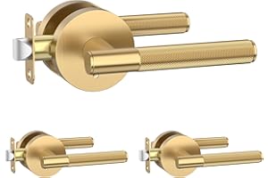Amerdeco 3 Pack Champagne Bronze Door Handles Interior, Knurled Privacy Door Handles, Heavy Duty Door Lever for Bedroom or Bathroom, Reversible Keyless for Left Right Handed Doors AM0016 ASIN
