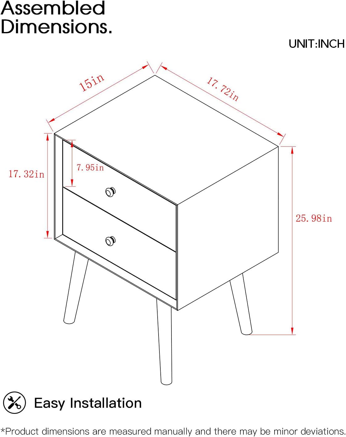 Hooseng Modern Nightstand with 2 Drawers Night Stand End Table Dresser for Home, Bedroom Accessories, Office, College Dorm, Steel Frame, Wood Top, Easy Pull Fabric Bins, Brown: Furniture & Decor