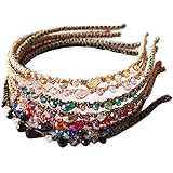 ShungFun7 Pieces Women Fashion Thin Beads Crystal Headbands Antislip Hair Loop Clasp Glitter Hairbands Elastics Hair Bands for Wedding Hair Accessories (Yellow,Pink,Red,Green,Purple,Black and